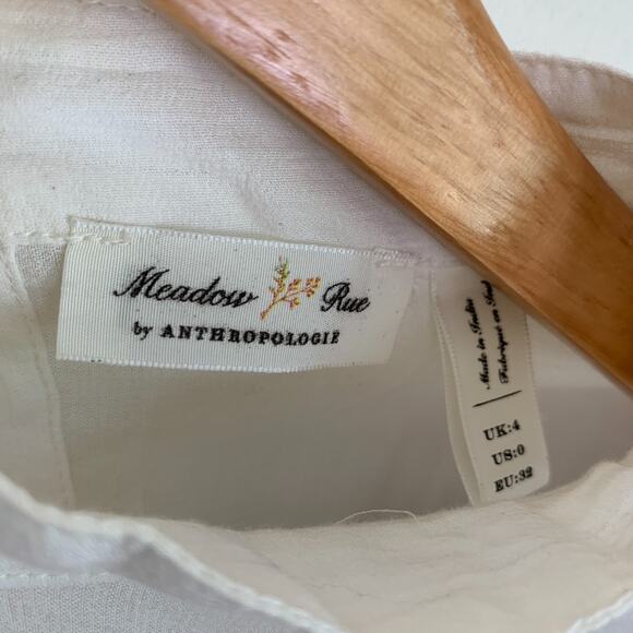 Anthropologie Meadow Rue Daphne 0 XS Embroidered Blouse Ivory Cottage Boho - Picture 6 of 14